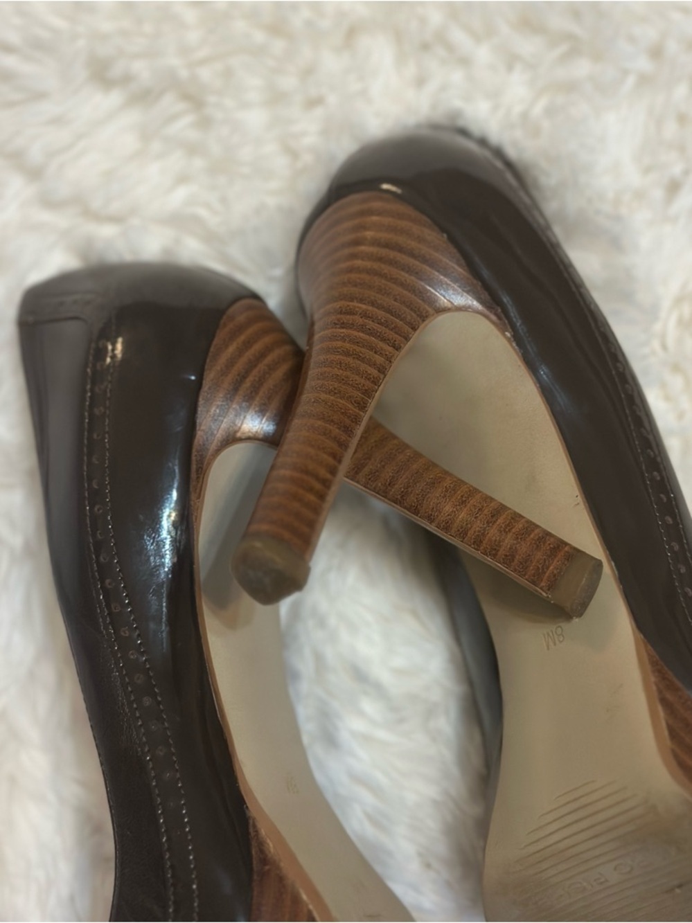 Marc Fisher Brown Leather Peep Toe Platform Heels Size 8 Classic Work Pumps - Picture 5 of 16